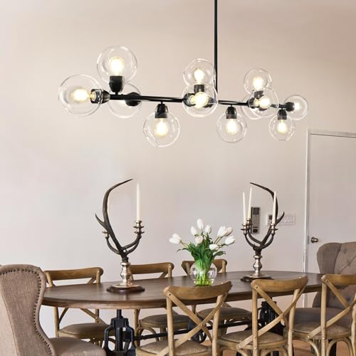 Modern Linear Chandelier Black 13 Light Sputnik Island Light