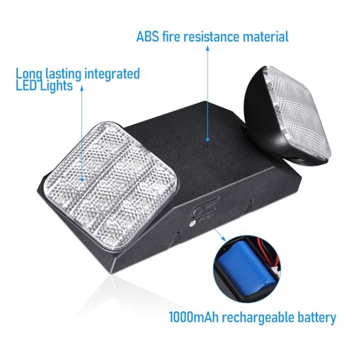 2 Pack LED Emergency Lights with Battery Backup UL Listed Black (2 Count)
