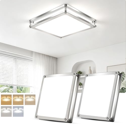 Square Flush Mount Ceiling Light (Brushed Nickel / 2 Packs)