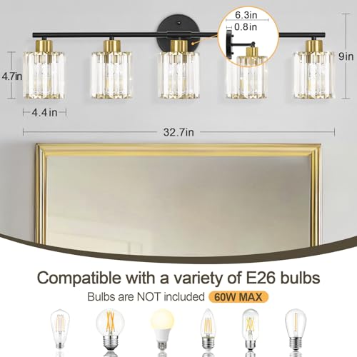 Modern Black Gold Crystal Bathroom Light Fixtures