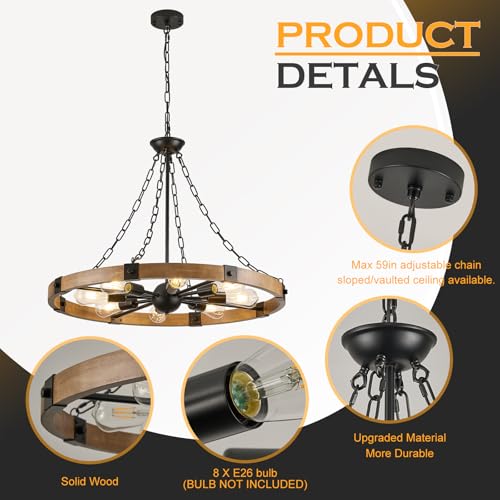 Farmhouse Wagon Wheel Chandelier 31.5" Oak Rustic Chandeliers 8