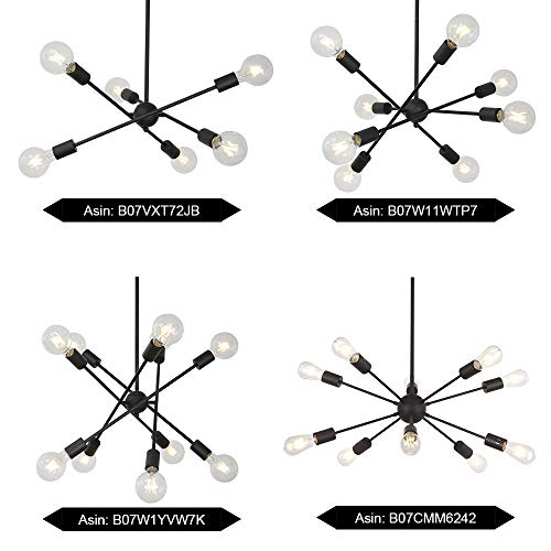 Sputnik Chandelier Lighting 6 Lights Black Chandelier Mid Century Pendant Light Vintage Industrial Kitchen Dining Room Ceiling Lighting Fixture for Bedroom Hallway Foyer Island Farmhouse