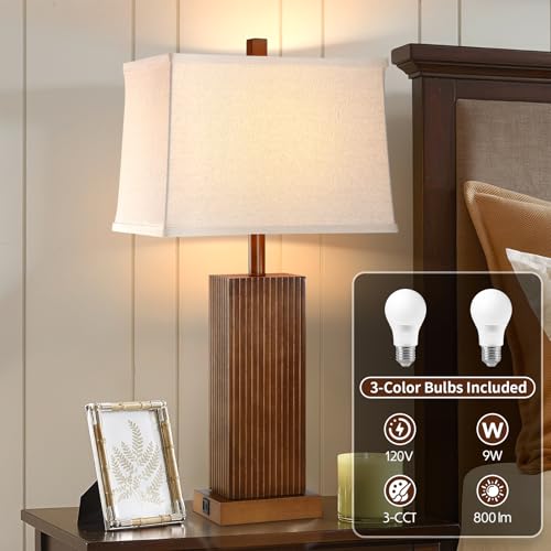 27.5" Wood Table Lamps Set of 2 for Bedroom Living Room (2 Count)