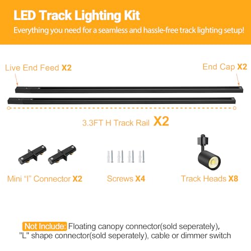 8 Light LED Track Lighting Kit with 6.6FT H Type Track Rail
