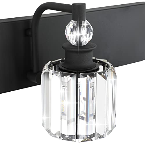 Black Crystal Bathroom Lights Fixtures 3 Light Crystal Bathroom Vanity Lights Fixtures Over Mirror Modern Matte Black Bath Wall Lights