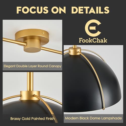 Black Dome Pendant Light 2 Light Socket Large Pendant Light Fixture with Adjustable Pendant Cord Black Gold Pendant Lighting for Kitchen Island Dining Room Kitchen Sink