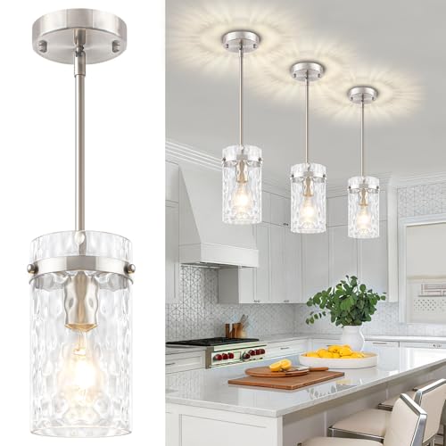 3 Pack Brushed Nickel Pendant Lights Kitchen Island Modern Hanging Light (3 Count)