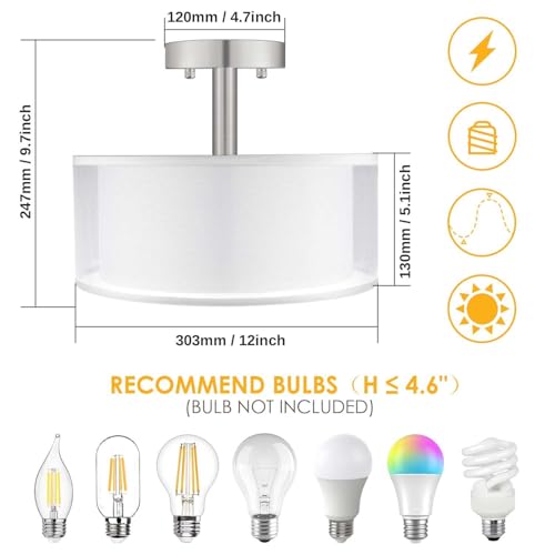 3 Light Semi Flush Mount Ceiling Light Fixture