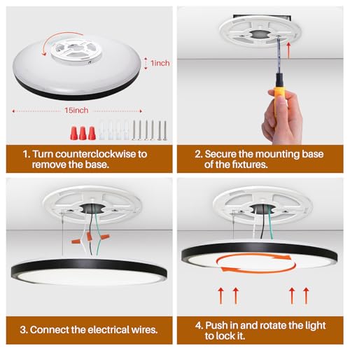 15 Inch LED Flush Mount Ceiling Light with Remote