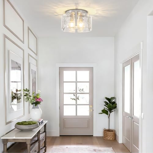 Modern Brushed Nickel Semi Flush Mount Ceiling Light 3 Lights Ceiling Lamp
