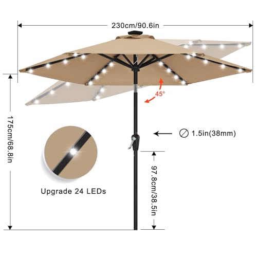 Solar Led Patio Umbrella with 24 Lights 7.5FT