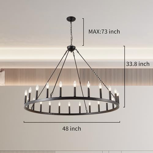Black Wagon Wheel Chandelier Kitchen Table Lighting 24 Lights Rustic Farmhouse Dining Room Lights Chandeliers Industrial Pendant Lighting for Dining Room Kitchen Island (6 Count)