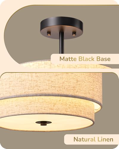 Semi Flush Mount Ceiling Light 12.6 Inch Matte Black 3 Light