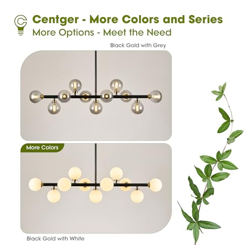 11 Light Black Gold Sputnik Chandelier with Grey Glass Globe Bubble