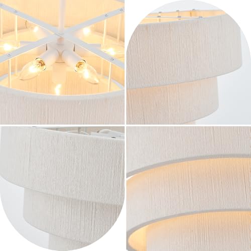 20” Boho Hand Woven Rattan Chandelier 3 Round Adjustable Coastal Pendant Light for Kitchen Island Dining Living Room