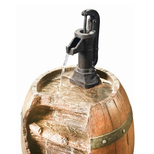 Vintage Barrel Waterfall Fountain with Pump for Outdoor Patio Garden Backyard Decking