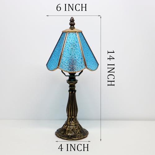 Tiffany Style Table Lamp Sea Blue Diamond Stained Glass Lamp 14 Inch