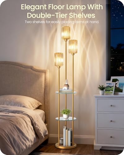 Gold Floor Lamp with Shelves