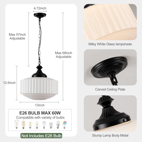 Vintage Milk Glass Pendant Light