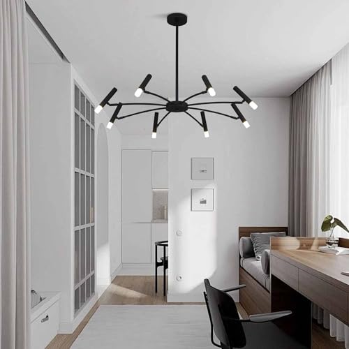 Lighting 8 Light Black Metal Light Fixture Modern Foyer Chandelier Lighting Mid Century Industrial Sputnik Chandeliers Contemporary High Ceiling Chandelier Lights for Dining Room