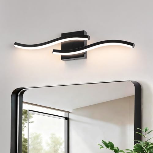 Black Curved Bathroom Vanity Light Fixture Over Mirror
