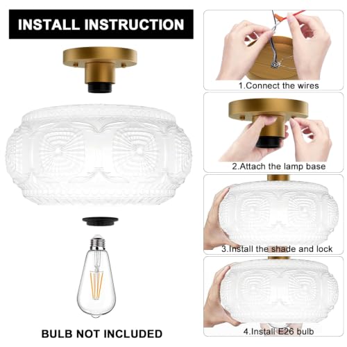 12" Milk Glass Semi Flush Mount Ceiling Light Fixture