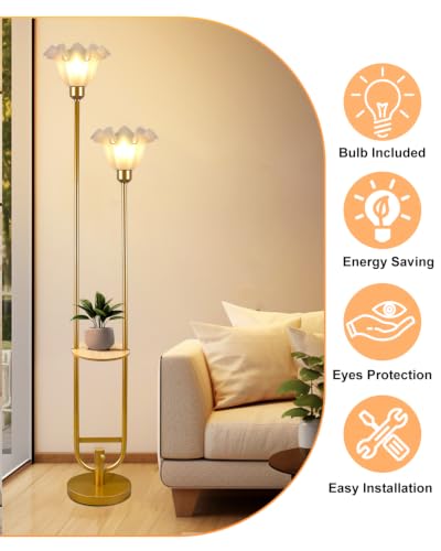Dimmable Flower Floor Lamp for Living Room Modern Mid Century Floor Lamp with Table Gold Tall Standing Lamp for Bedroom (3 Count)