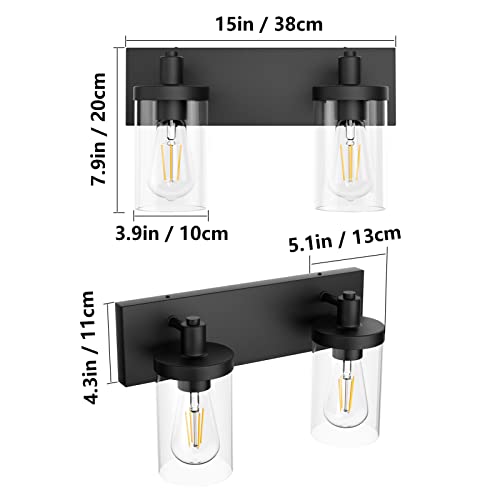 Black Bathroom Light Fixtures Vintage Vanity Light for Bathroom Industrial Wall Sconce with Clear Glass Shade