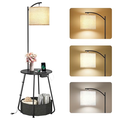 Floor Lamp with Table (Black-with Charging Station)