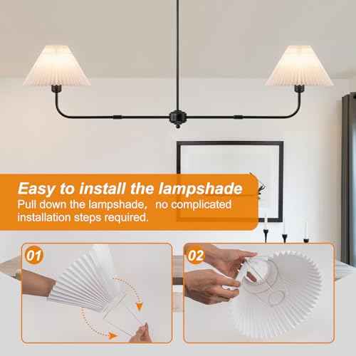 55" Black Modern Chandelier, 2-Light Linear Dining Room Light Fixture | White Fabric Shade, Classic Linear Lighting, Height Adjustable Lights for Living Room Bedroom