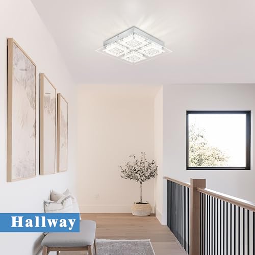 LED Ceiling Light Square Crystal Flush Mount Ceiling Light Chrome Dimmable
