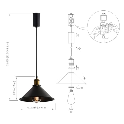 H Type Matte Black E26 Socket Track Lighting Pendant