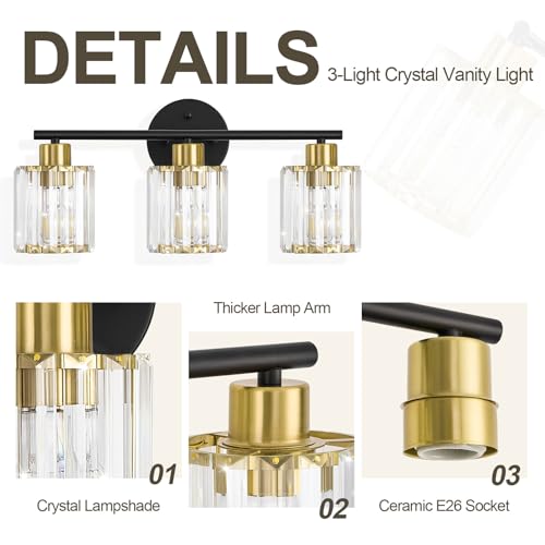 Modern Black Gold Crystal Bathroom Light Fixtures