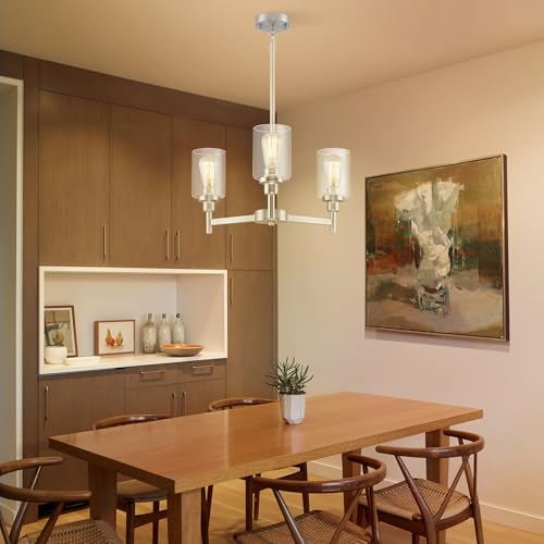 3 Light Brushed Nickel Chandeliers for Dining Room Light Fixture Over Table