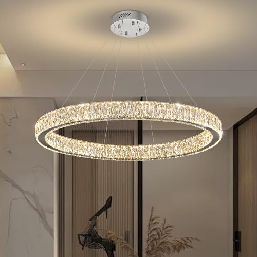 39.4in Large Ring Chandelier Modern LED Crystal Chandelier Chrome Round Crystal Chandeliers for Dining Room Living Room