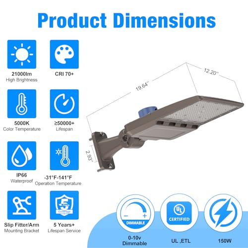 400W LED Parking Lot Lights Adjustable Arm Mount with Photocell 120