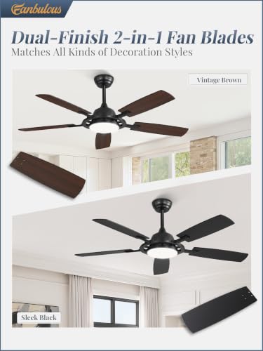 52 Inch Black Ceiling Fans with 3CCT Lights and Remote (Black / 52")