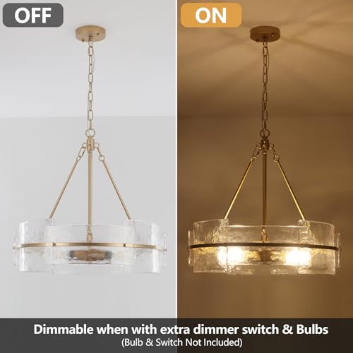 Modern Chandelier for Dining Room, 22" Gold Glass Chandelier, Large Farmhouse Round Chandelier for Dining Room, Foyer, Bedroom, Hallway, Entryway