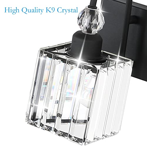 Matte Black Crystal Vanity Light 4 Light Modern Crystal Bathroom Lighting Fixtures Over Mirror
