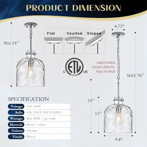 Chrome Hammered Glass Pendant Light