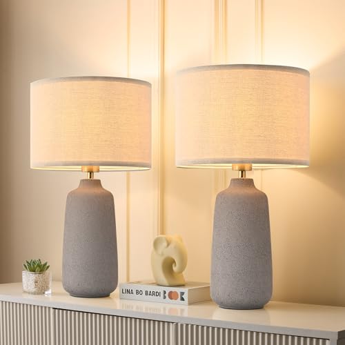 Earth Brown Ceramic Table Lamp Set of 2 Tall 22in Lamps for Living Room End Table Bedroom Farmhouse Rustic Lamp Set Bedside Nightstand Lamps Set of Two Side Table Lamps (2 Count)