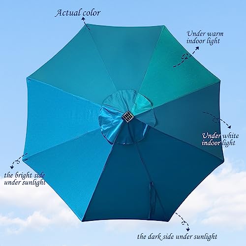 9 ft Solar Umbrella 32 LED Lighted Patio Umbrella Table Market Umbrella with Tilt and Crank Outdoor Umbrella for Garden