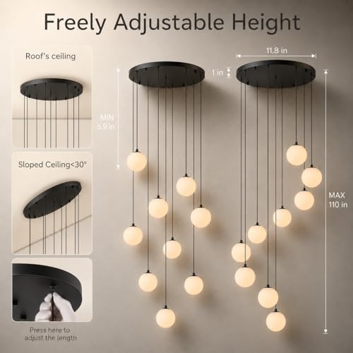 Black Globe High Ceiling Chandelier (Black / 9-Light)