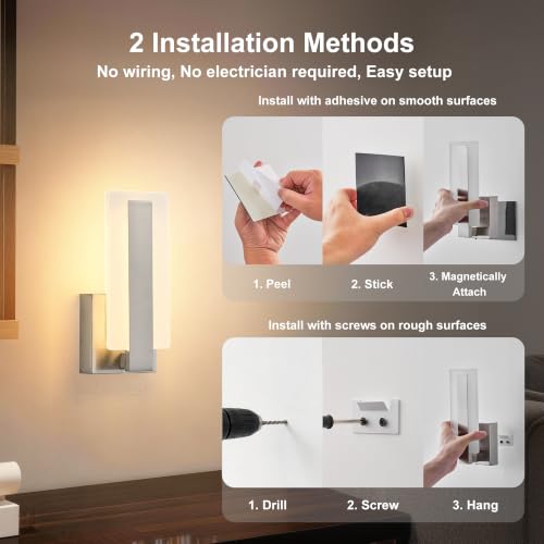 Peel and Stick Battery Operated Modern Wall Sconce Set of Two