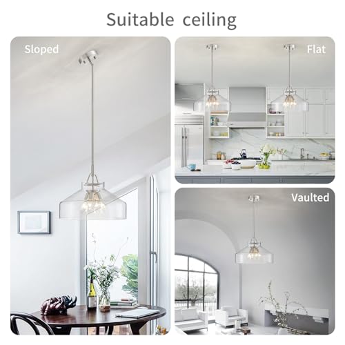 Chandelier Rustic Farmhouse Industrial Round Ceiling Pendant LED Light Fixture with Clear Glass Shades for Dining Room Kitchen Island Foyer Entryway