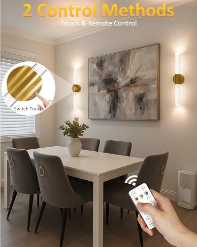 Peel and Stick on Wall Sconce set of 2 Wireless Battery Operated Wall Light (2 Count)