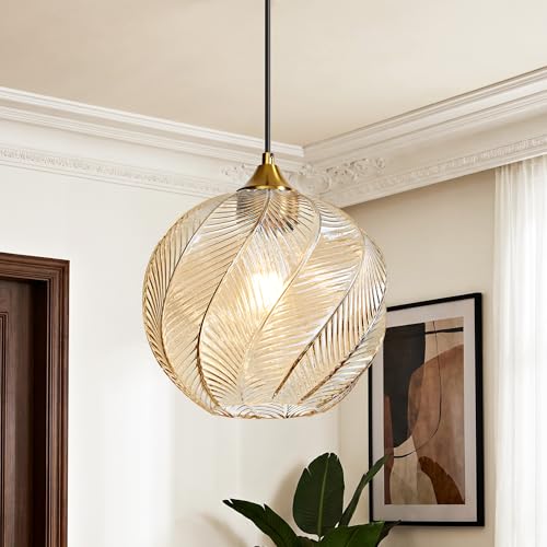 Amber Glass Pendant Lights Kitchen Island Gold Hanging Ceiling Light 9.84"