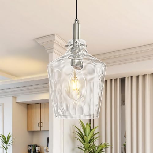 Hammered Glass Pendant Light for Kitchen Island Foyer 1 Pack Nickel 8 Inch