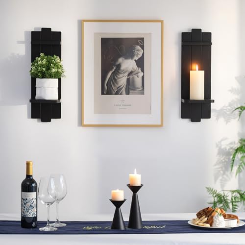Large Black Wood Wall Candle Sconces (2 Count)