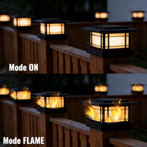 4x4 Solar Post Cap Lights Outdoor with Flickering Flame (4 Count)